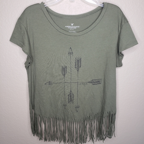 AE Soft&Sexy M green fringe tee shirt - Picture 1 of 7